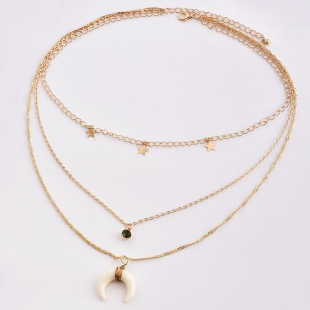 Layered Bohemian Horn & Stars Necklace - Picture 2 of 5